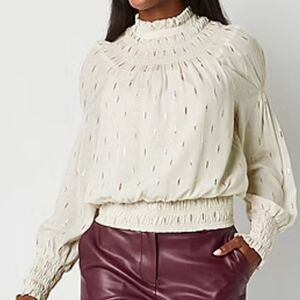 Ryegrass Rayon Blend Long Sleeve Blouse High Neck Smocked Hem XXL NWT